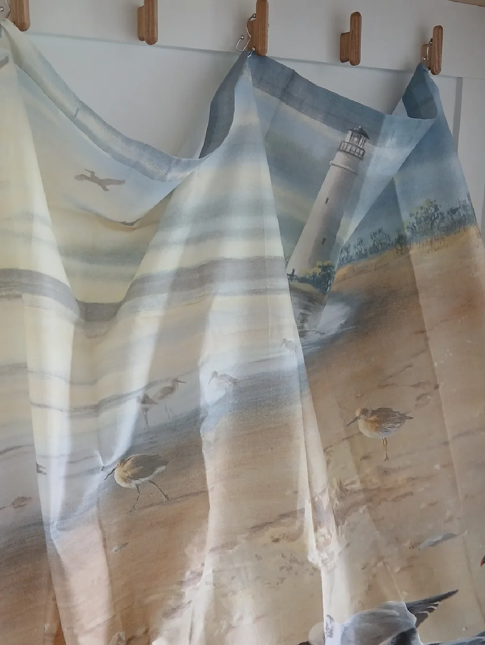 James Hautman Cotton Polyester Shower Curtain Coastal Shoreline Birds Lighthouse